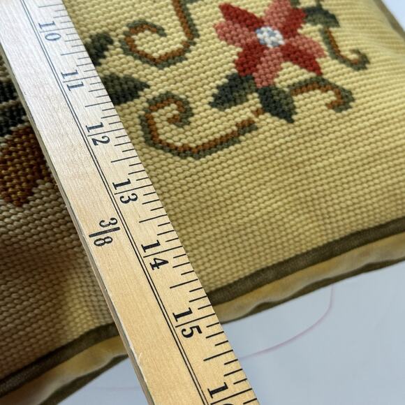 Vintage Needlepoint Handmade Flower Decorative Pillow Floral Velvety Yellow - Picture 7 of 8